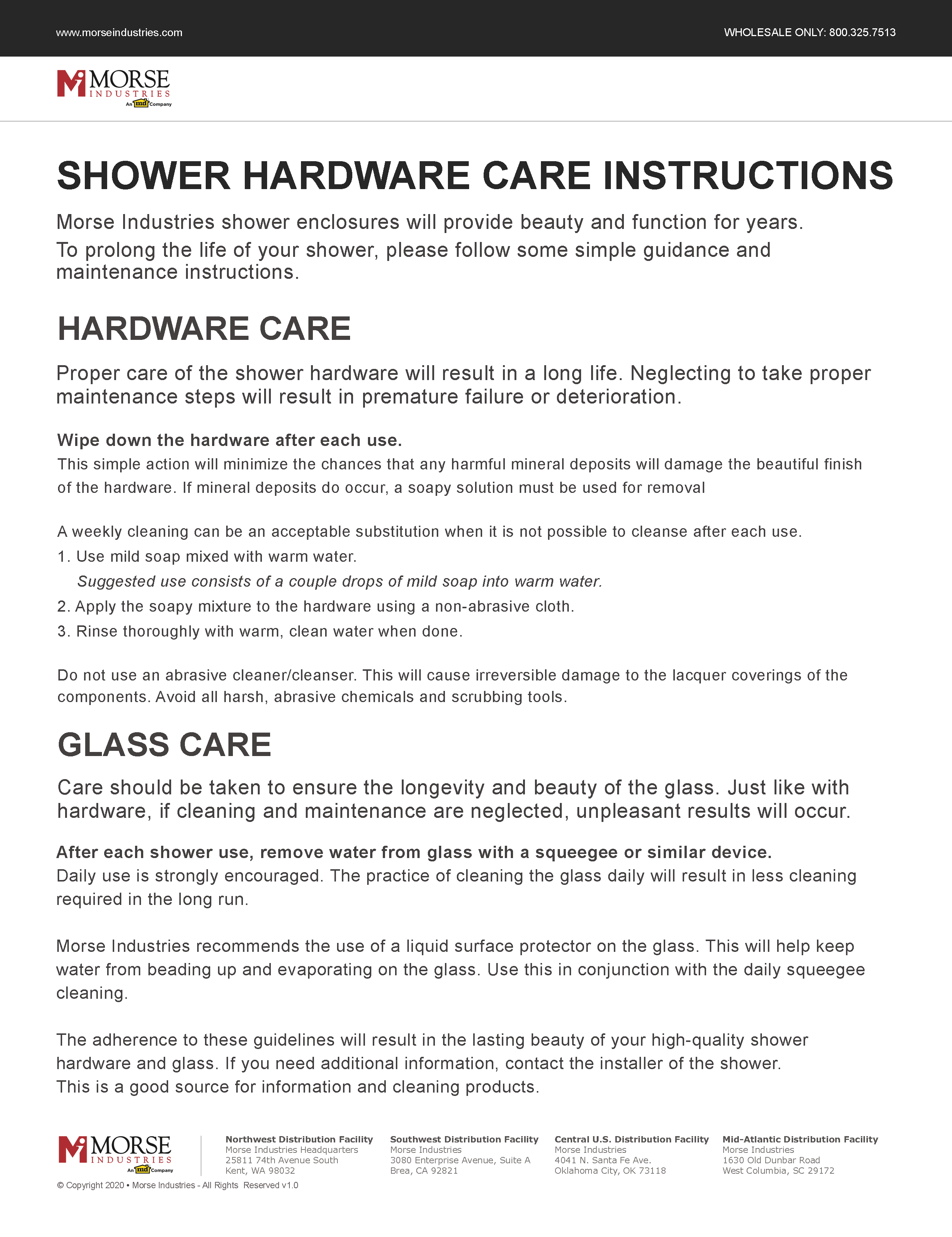 Shower Care Instructions